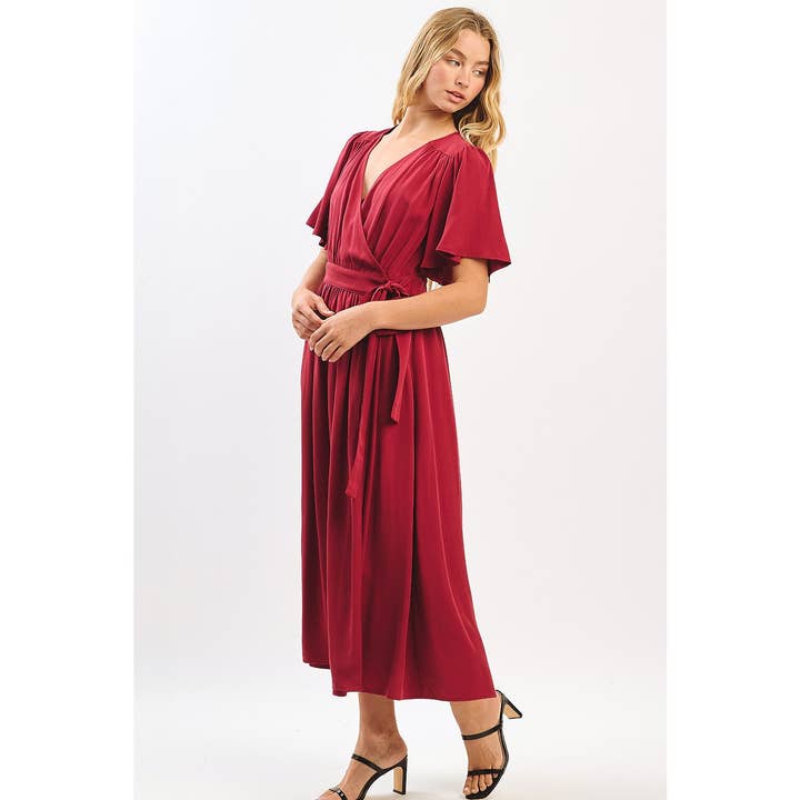 mittoshop - Wholesale Dress - Women's - FLUTTER SLEEVE WAIST TIE WRAP MIDI DRESS9
