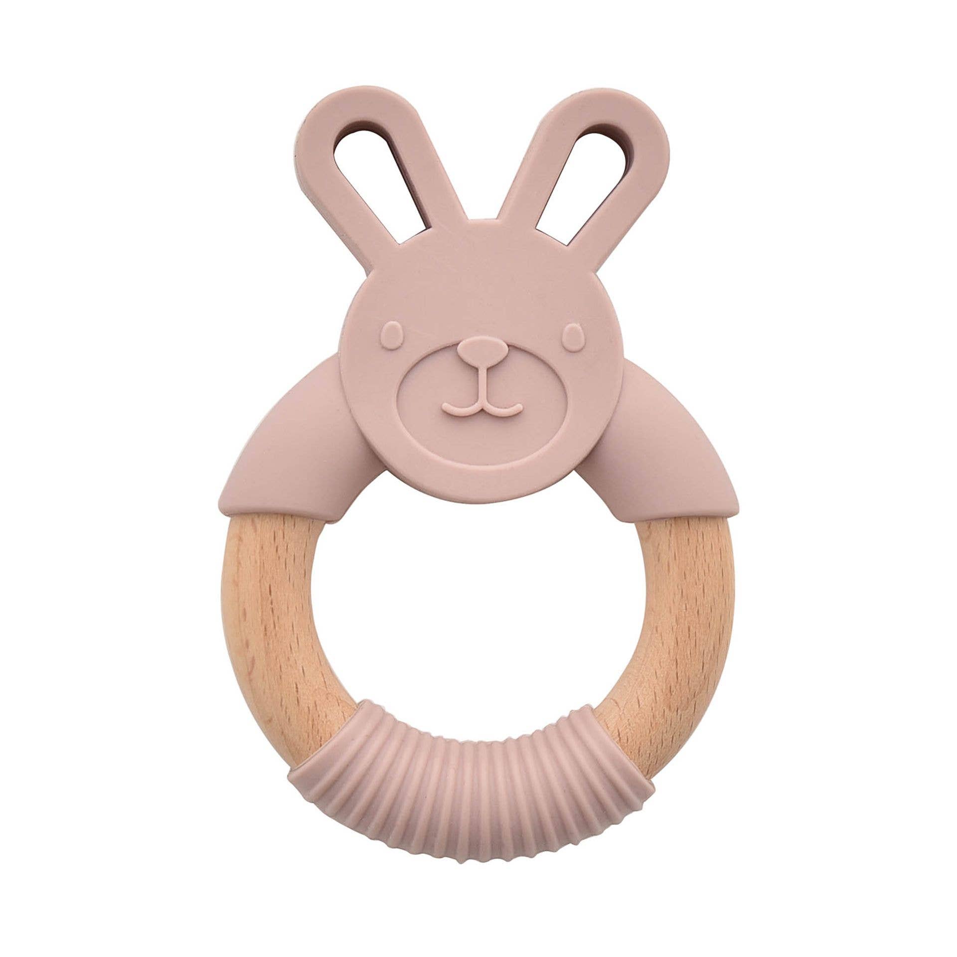 WIDDOP and Co. – wholesale Bitring - Baby – Bambino Trä & Silikon Bunny Teether Rosa1