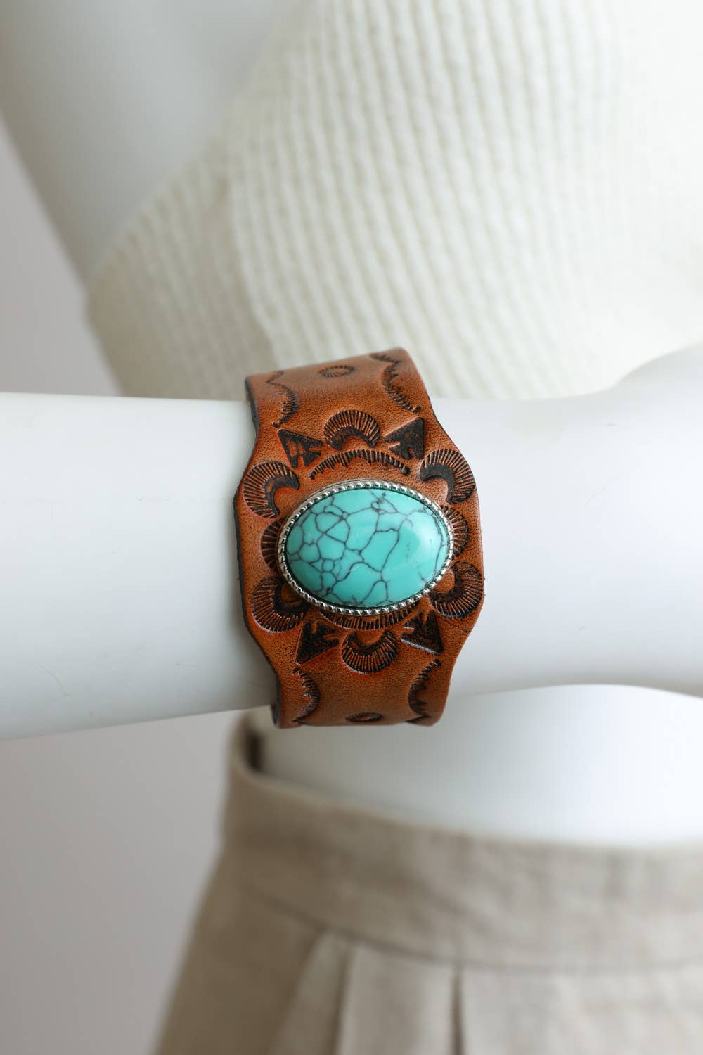 Leto Accessories - Wholesale Cuff Bracelet - Boho Turquoise Stone Camel Leather Cuff Bracelet2