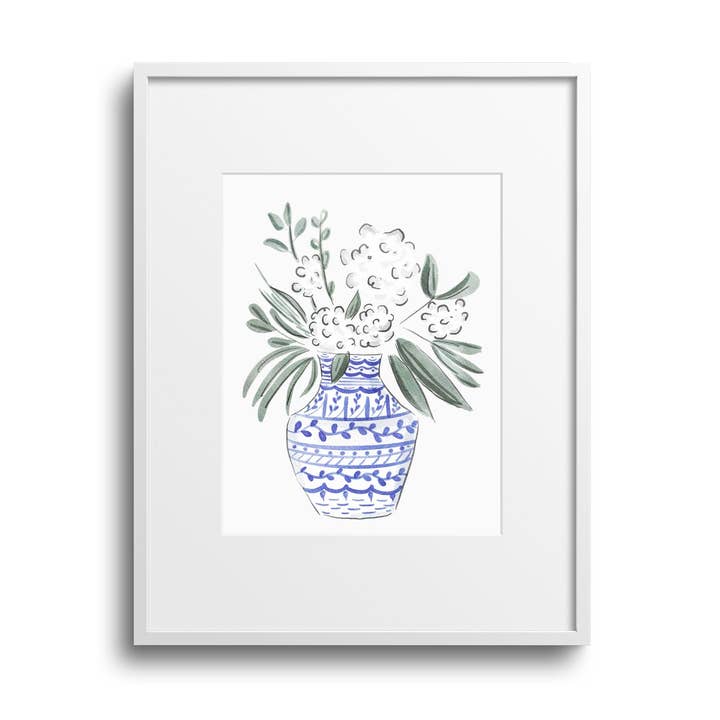 Hydrangea gemberpot Aquarel kunstprint voor wholesale door WonderfullyWrittenCo
