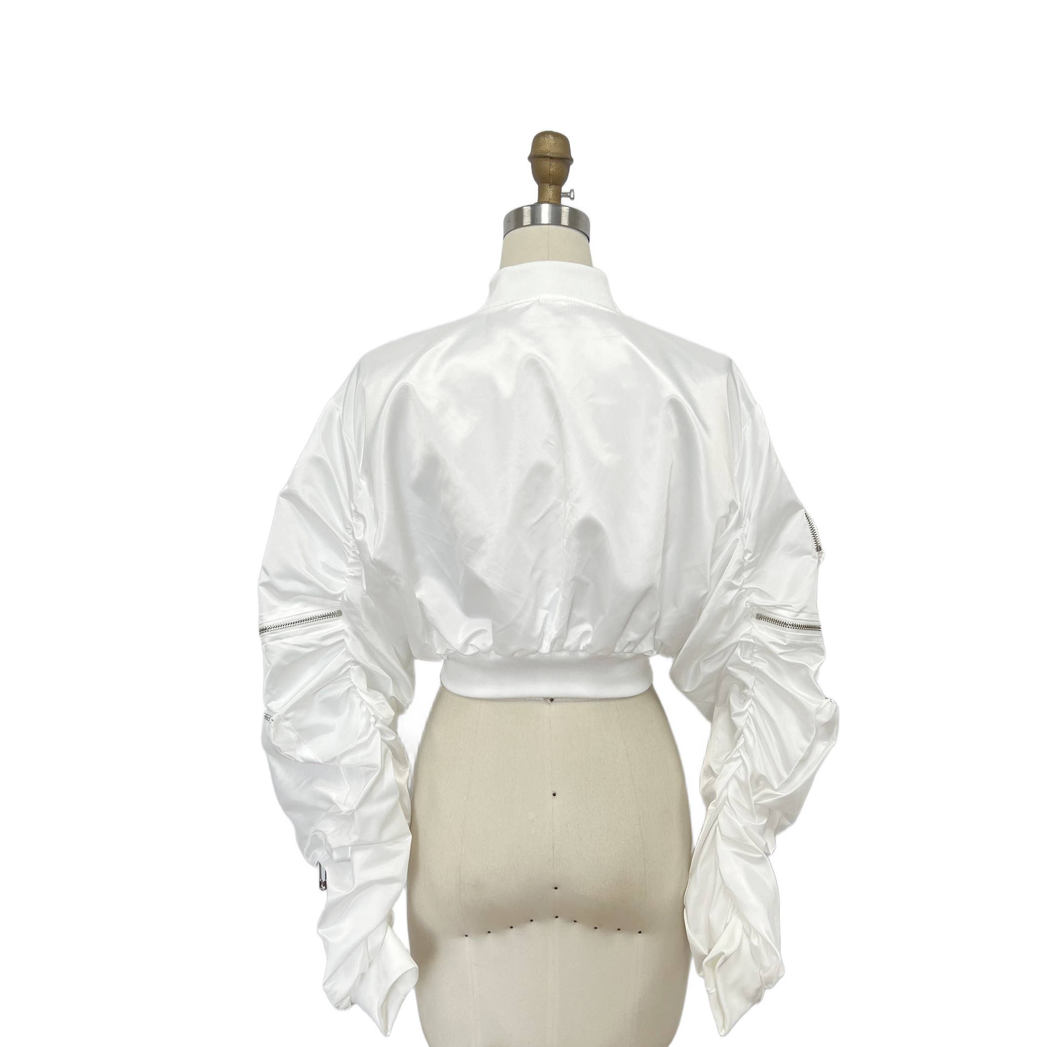 XHHH Inc - Wholesale Jacket - Women's - X0039LT Ruched Sleeve Cropped Bomber Jacket3