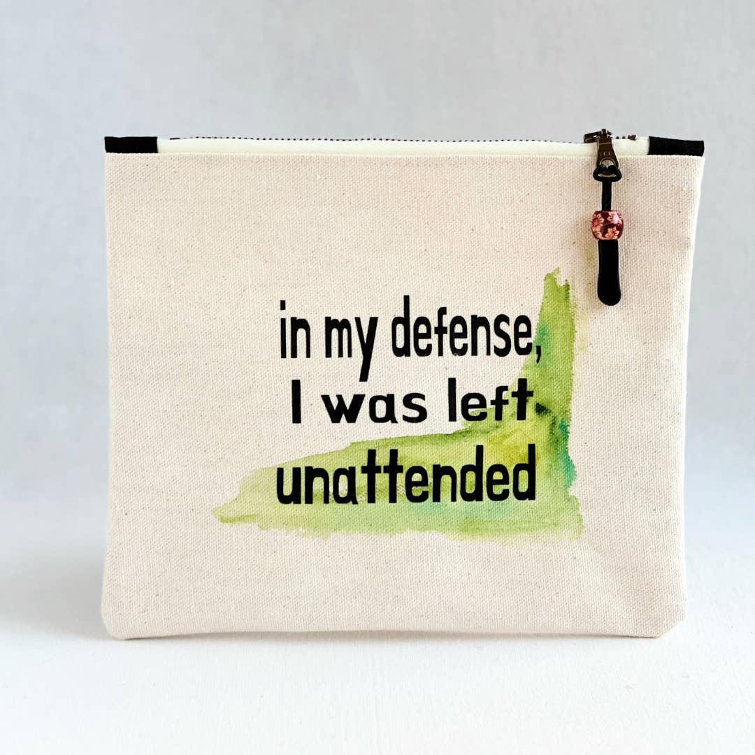Canvas painted zip bag SMALL - in my defense, I was left for wholesale by Pretty Clever Words