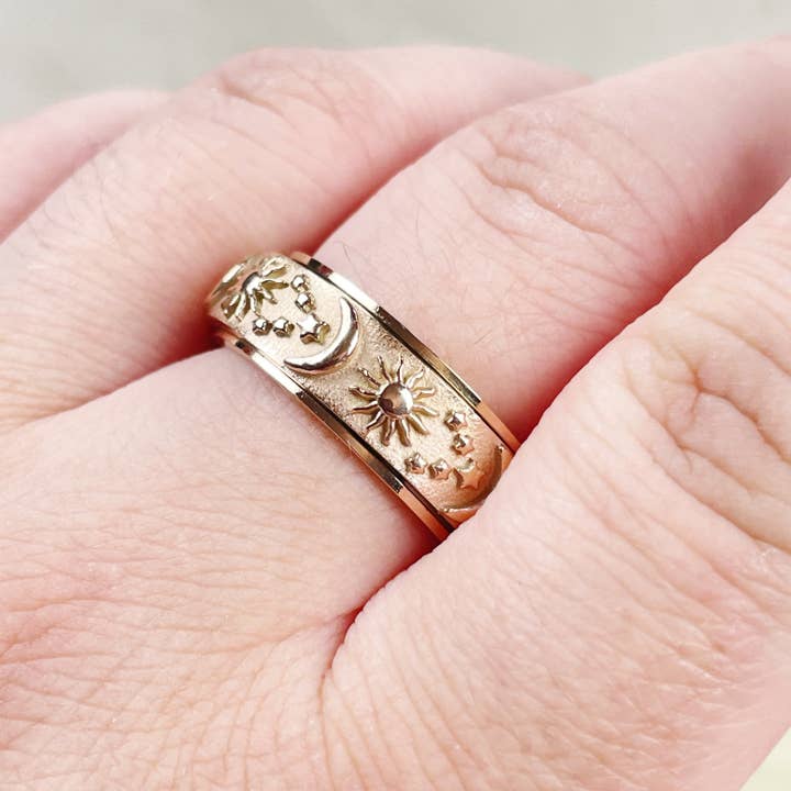 Ewelina Pas Jewelry - Wholesale Band/Stacked Ring - Celestial Stainless Steel Spinner Band Ring4