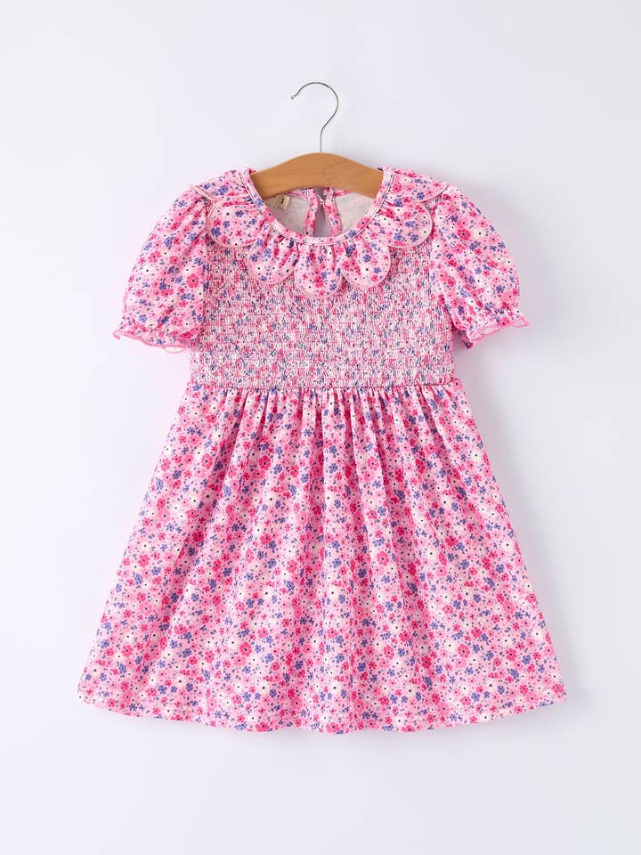 Girls Valentine's Day Floral Ruffle Smocking Dress for wholesale by Rylee Faith Designs