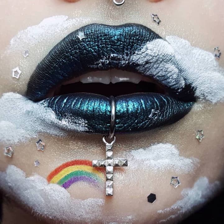 Dangling Studded Cross Lip Ring for wholesale by Inchoo bijoux inc