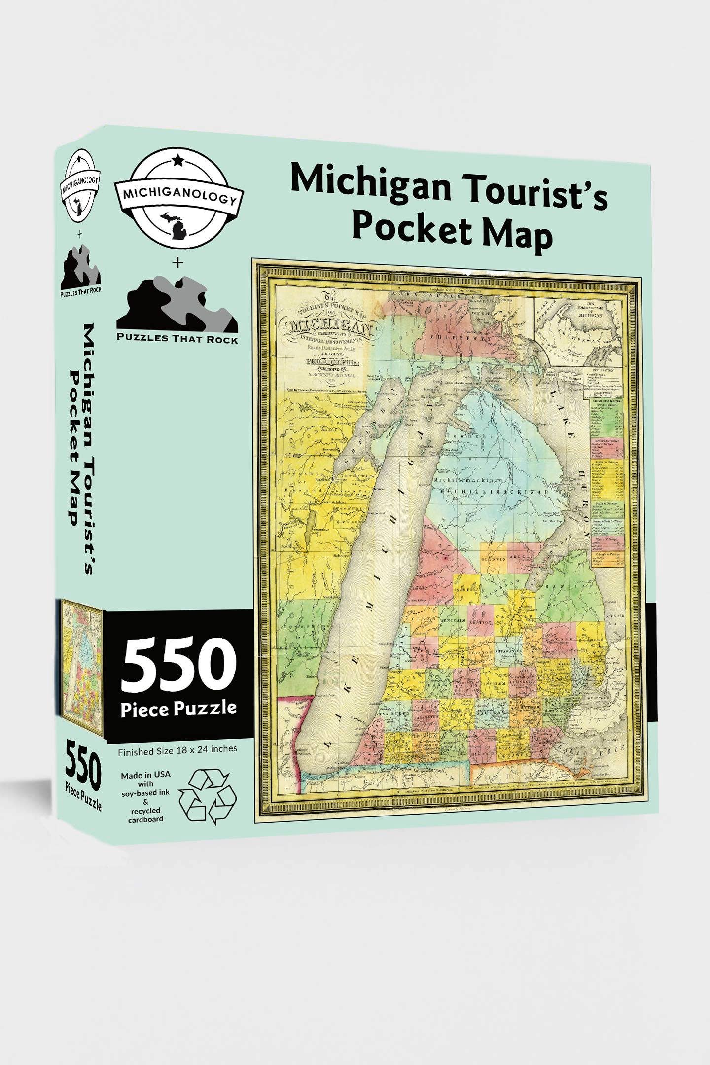 Puzzles That Rock – Puzzle - Adulto por atacado – Puzzle de 550 Peças do Mapa de Bolso do Turista de Michigan0
