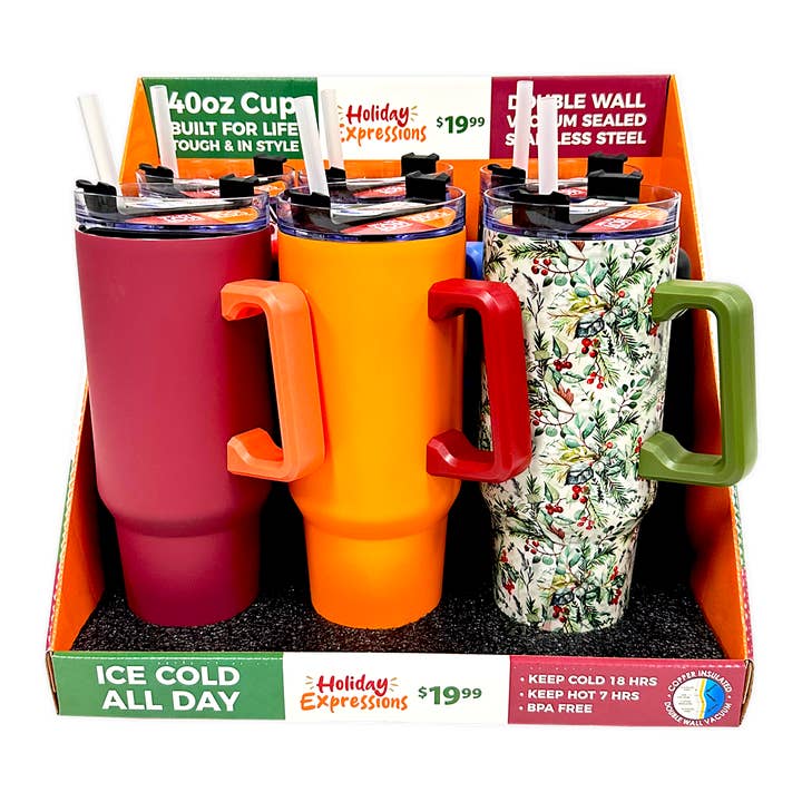 Novelty Brands - Wholesale Insulated Mug/Tumbler - Christmas & Fall Insulated 40 oz Cup with Straw - 15/Display2