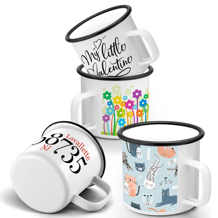 Liane Fried Studio - Wholesale Coffee Mug - CUSTOM Camp Mugs ~ White Enamel 12 oz. Mug2