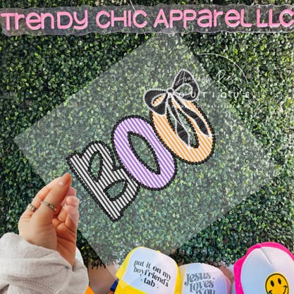 Boo DTF-overførsel for engroshandel hos Trendy Chic Apparel LLC