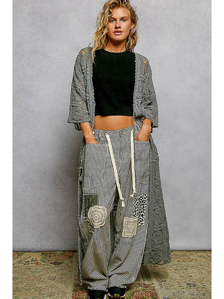 Pol Clothing - Wholesale Cardigan - Women's - Long Sleeve Crochet Open Long Cardigan11