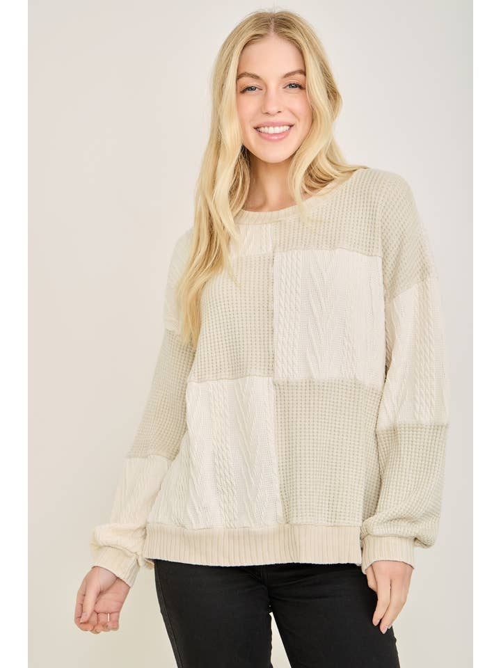J.Her - Wholesale Knit Sweater - Women's - Mineral Washed Fall Winter Boho block Sweather Top HT679116