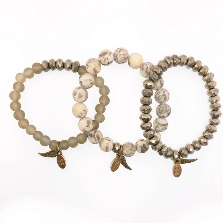 Trio de Vidro Jasper Pirite Mar 8mm -10mm por atacado de omibeads