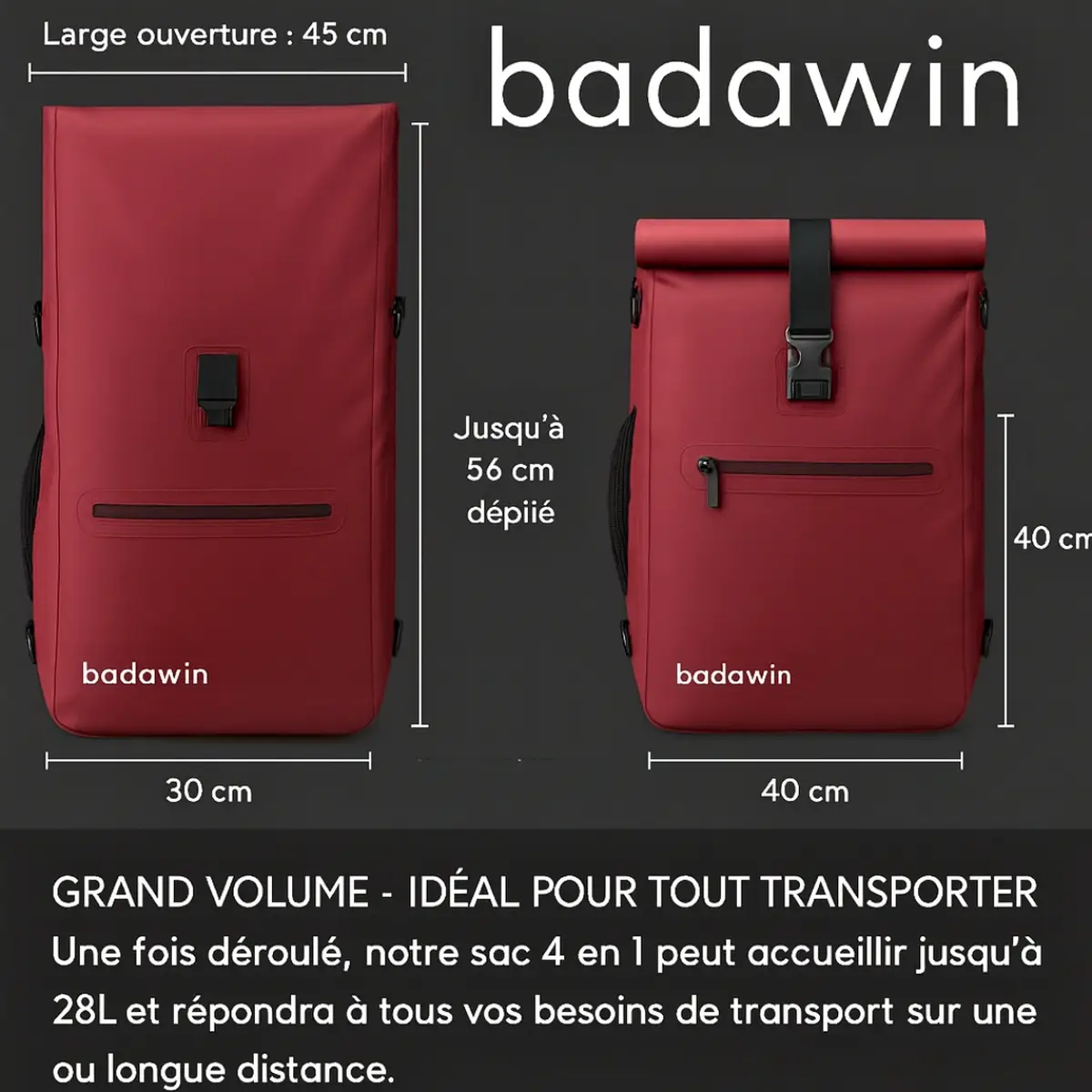 BADAWIN - Wholesale Biking Accessories - Ali waterproof bike backpack – 2-in-1 burgundy pannier5