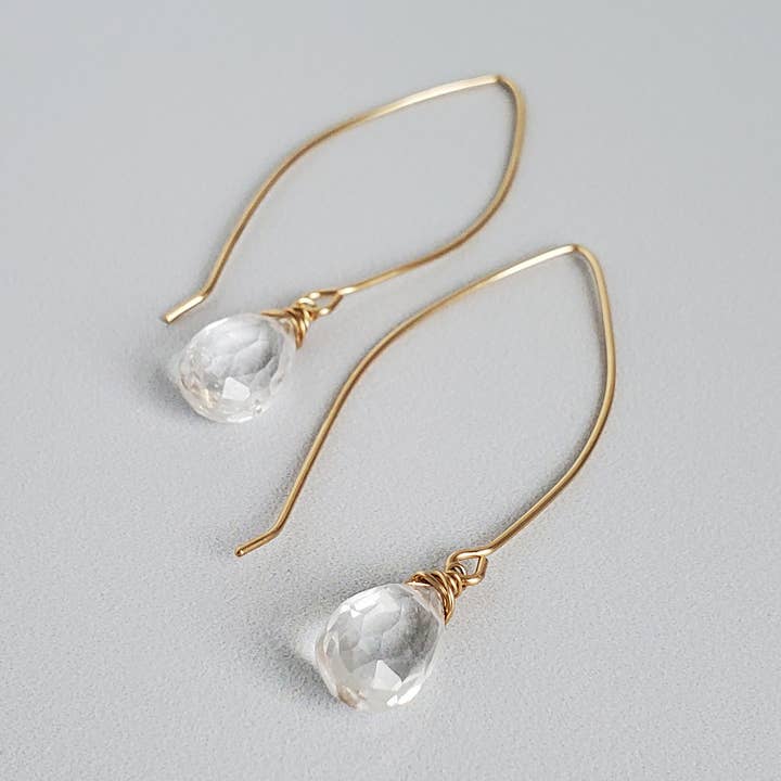 Long Dangle Crystal Quartz Earrings for wholesale by Carrie Whelan Designs