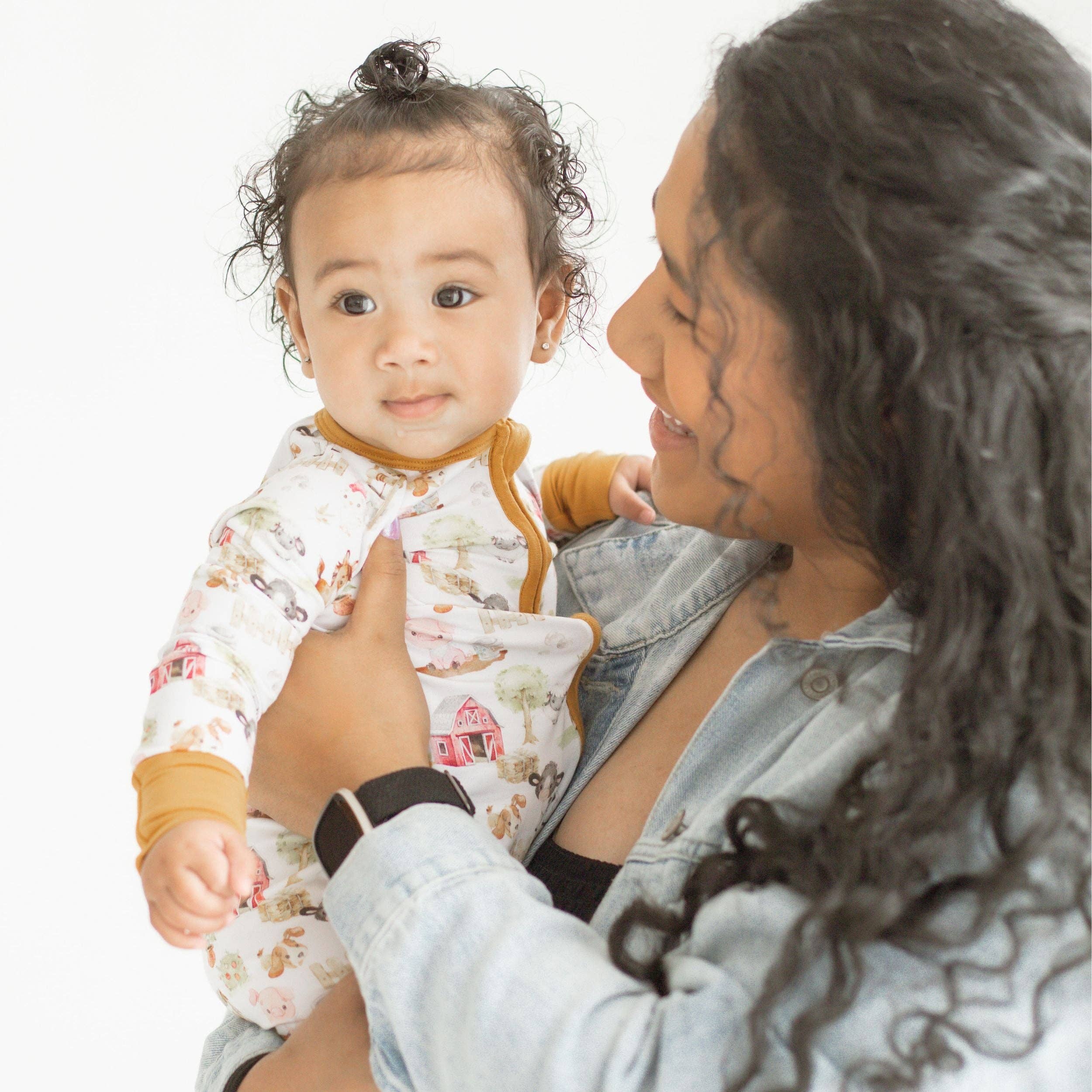 Honey Lemonade- Minky Baby Blankets and Gifts - Vente Grenouillère – bébé - Pyjama grenouillère en bambou pour bébé - Animaux de la ferme2