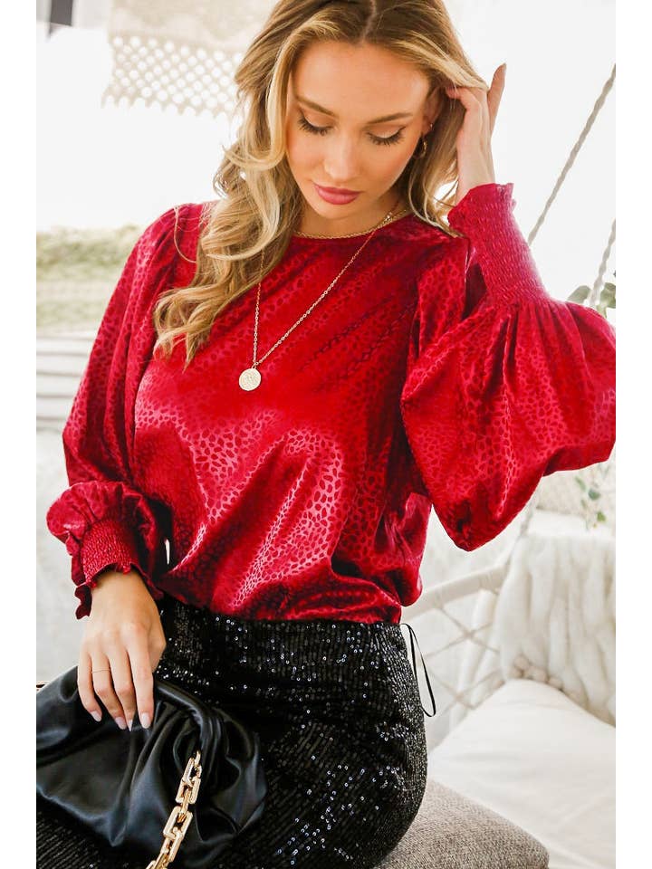 Vine & Love - Wholesale Blouse - Women's - Round neck balloon sleeves satin blouse VT601988