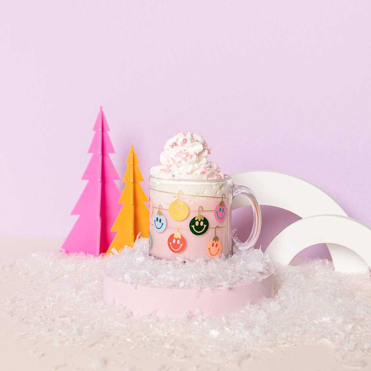 Ornamento con forma de sonrisa Taza navideña de vidrio transparente de venta al por mayor en Faire3