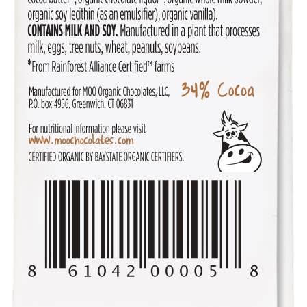 MOO Organic Chocolates - Vente Barre chocolatée - Mini-barres de chocolat au lait solide biologique, 0,7 oz2