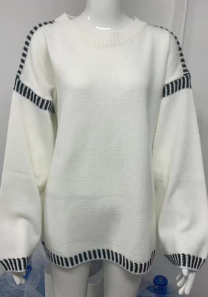 HIDDENBRAND - Wholesale Knit Sweater - Women's - Contrast Trim Cable Knit Pullover Sweater4
