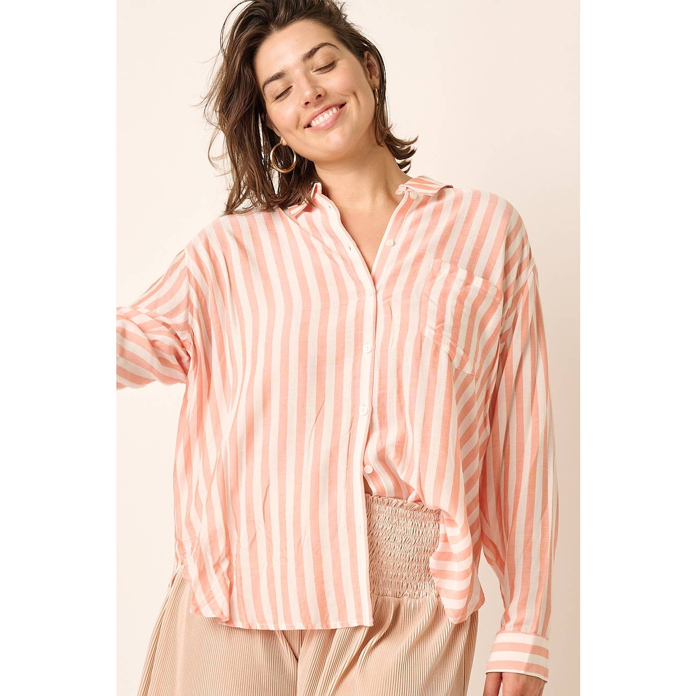 mittoshop – wholesale Buttoned-down shirt – Women's – PLUS STRIPED BUTTON DOWN SHIRT1