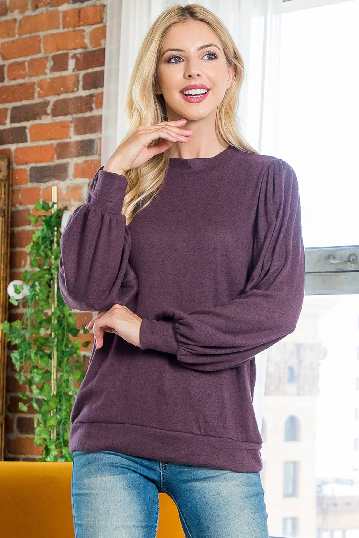 You & Me - Vente Haut en maille – femme - VENTE ! ! ! PPT21143 - HAUT À MANCHES BOUFFANTES À COL ROND - ANTHRACITE19