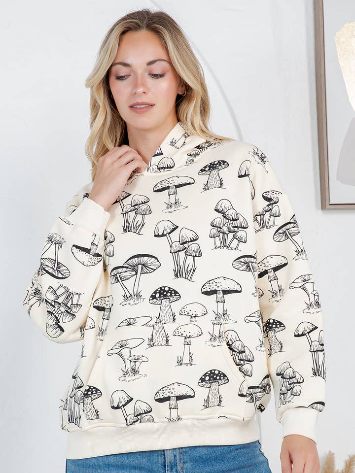 Camisola com Capuz em Fleece Preto Cogumelo por atacado de LA Soul