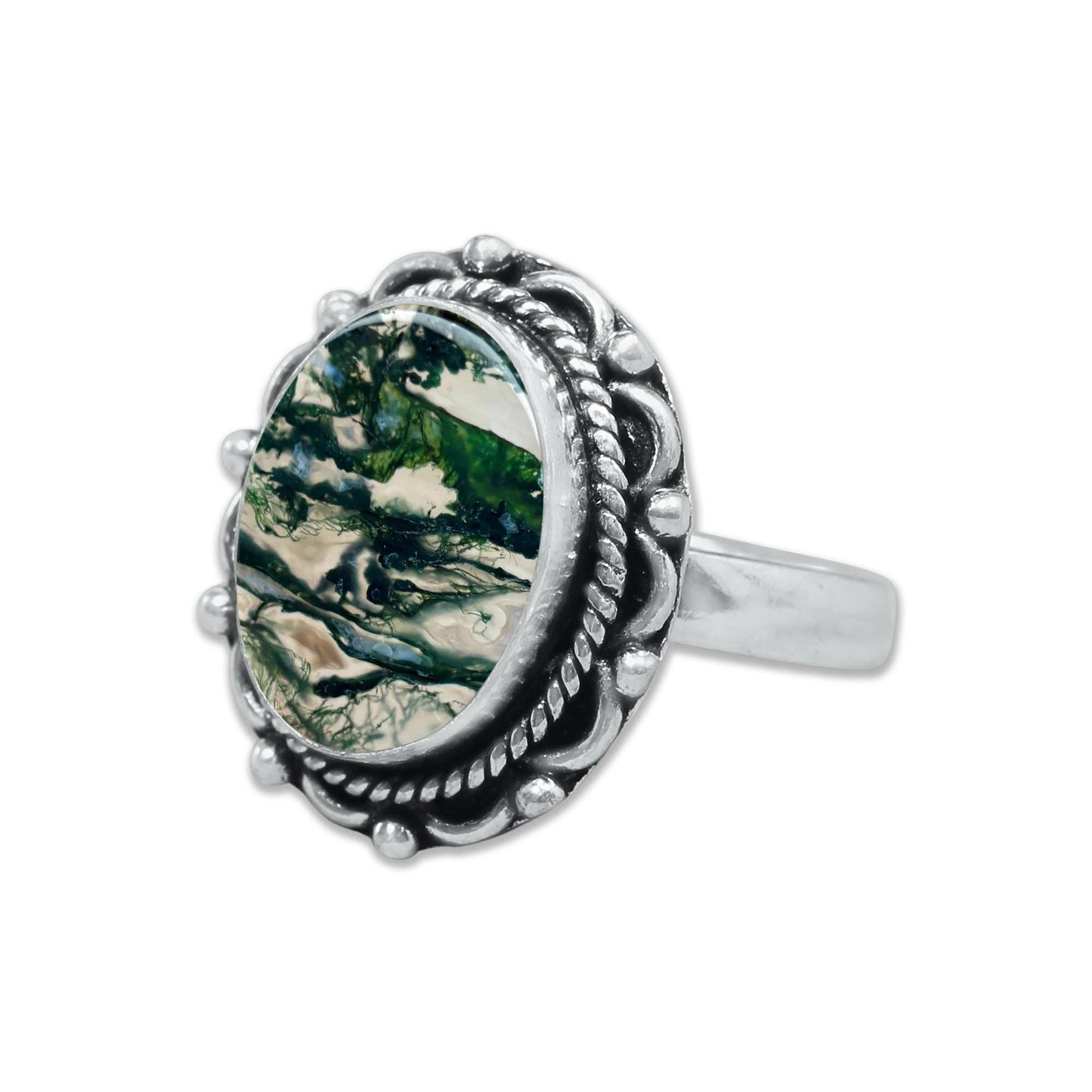 Handmade Jewels – wholesale Cocktail/Statement Ring – Mossagatringar – Handgjorda, Silverpläterade, Naturinspirerade (Tillverkade på Beställning)12