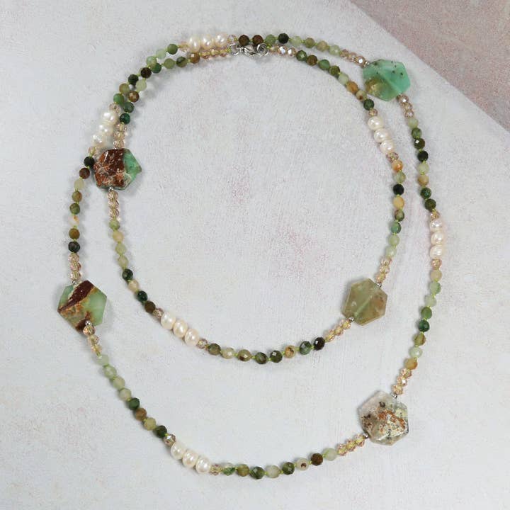 Chrysoprase and Freshwater Pearls Necklace for wholesale by IST Jewelry
