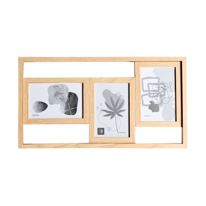 Moldura Multifoto Madeira DM Castanho Claro 44X24X3cm por atacado de B&B