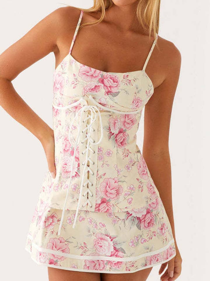 Vestido Mini Floral com Atacadores por atacado de Mccolin