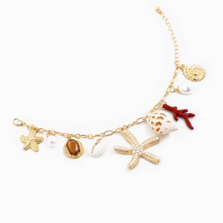 Sessori - Wholesale Charm/Dangle Bracelet - Pearl Starfish Nine Sea Life Charm Bracelet