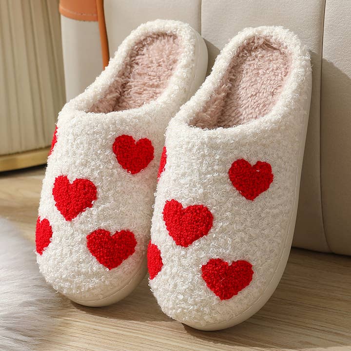 White Valentine's Day Heart Fleece Warm Soft Slipper for wholesale on Faire