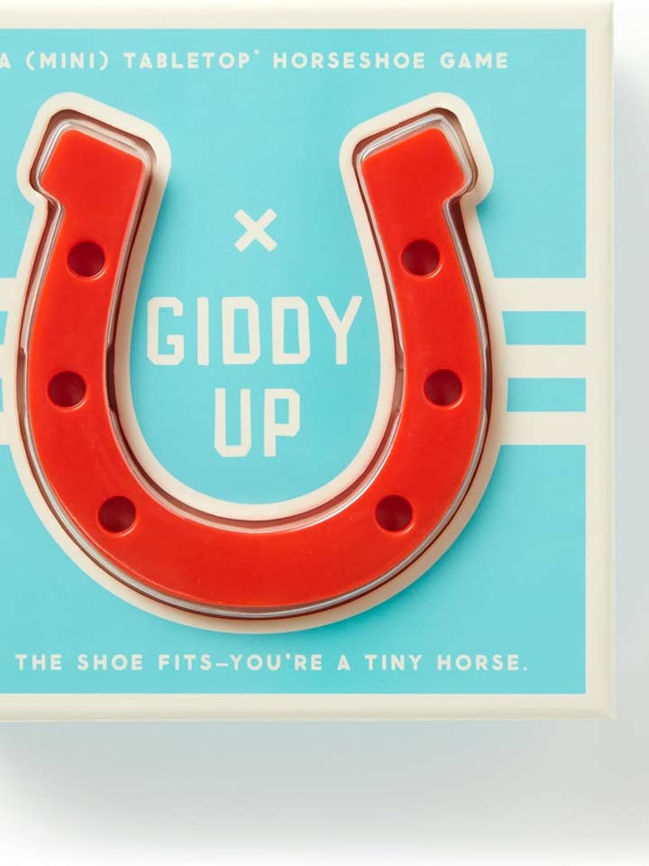 Brass Monkey Giddy Up Tabletop Horseshoes Game for wholesale by Chronicle Books