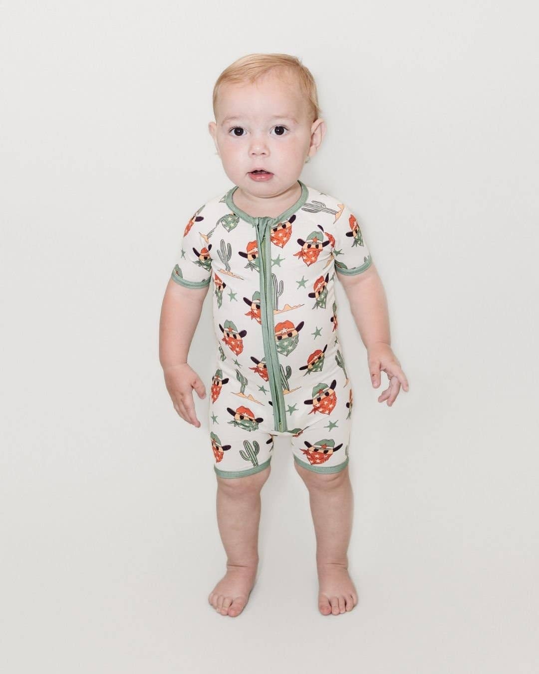 Grassy Creek Designs - Wholesale Jumpsuit - Baby - Bamboo Shorty Romper | Smiley Cowboy1