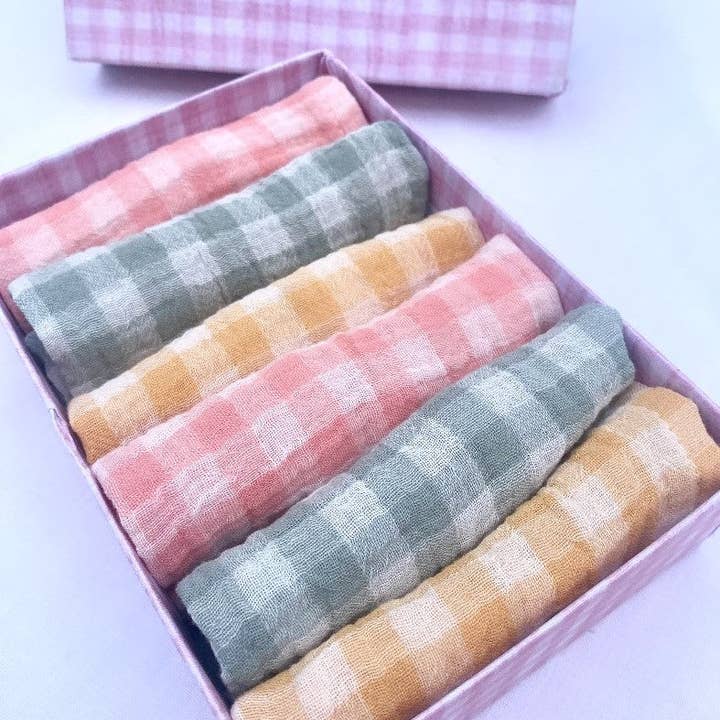 CHARMY - Wholesale Dinner & Cloth Napkin - Set of 6 pastel gingham fabric cocktail napkins made in France
