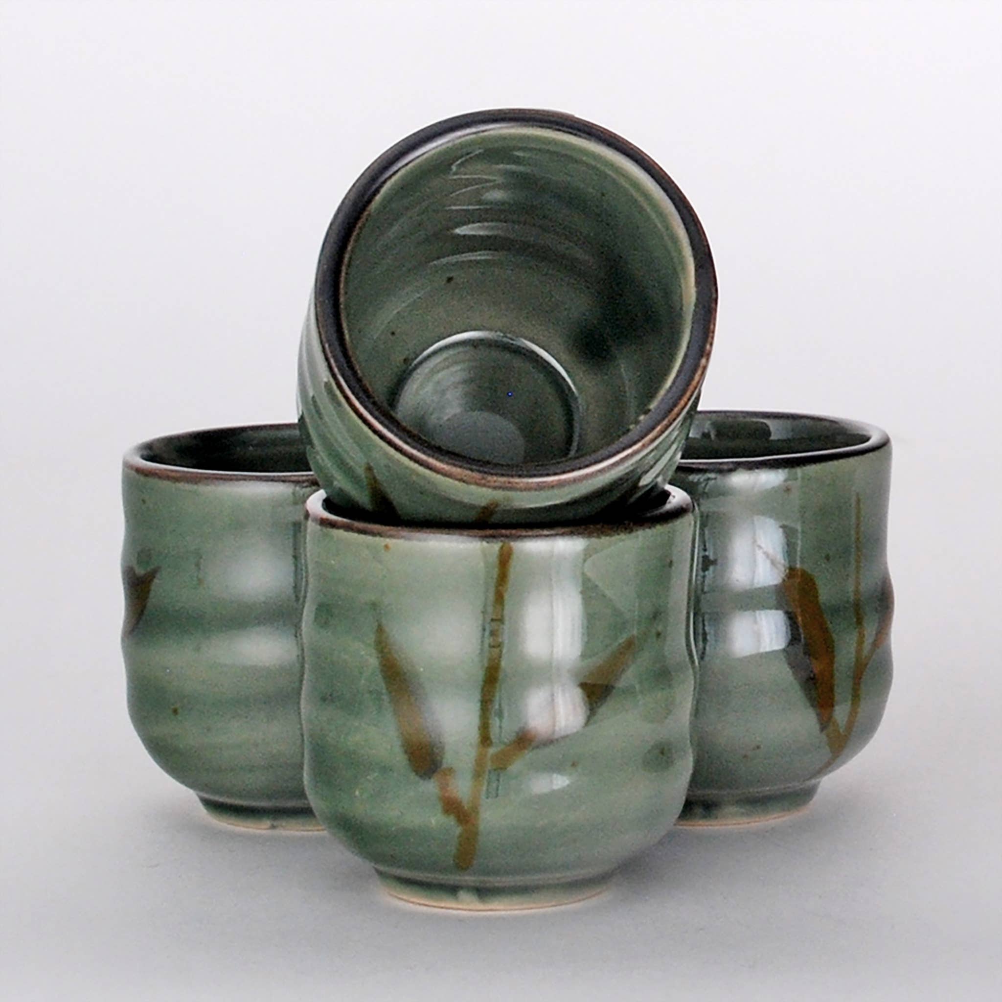 Fuji Merchandise Corporation - Wholesale Drinking Glass/Cup - SAKE SET – GREEN BAMBOO BRUSH DESIGN2