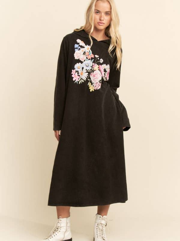 Davi & Dani - Wholesale Dress – Women's - MINERALFLORAL BUTTERFLY PRINTED HOODIE MIDI DRESS17