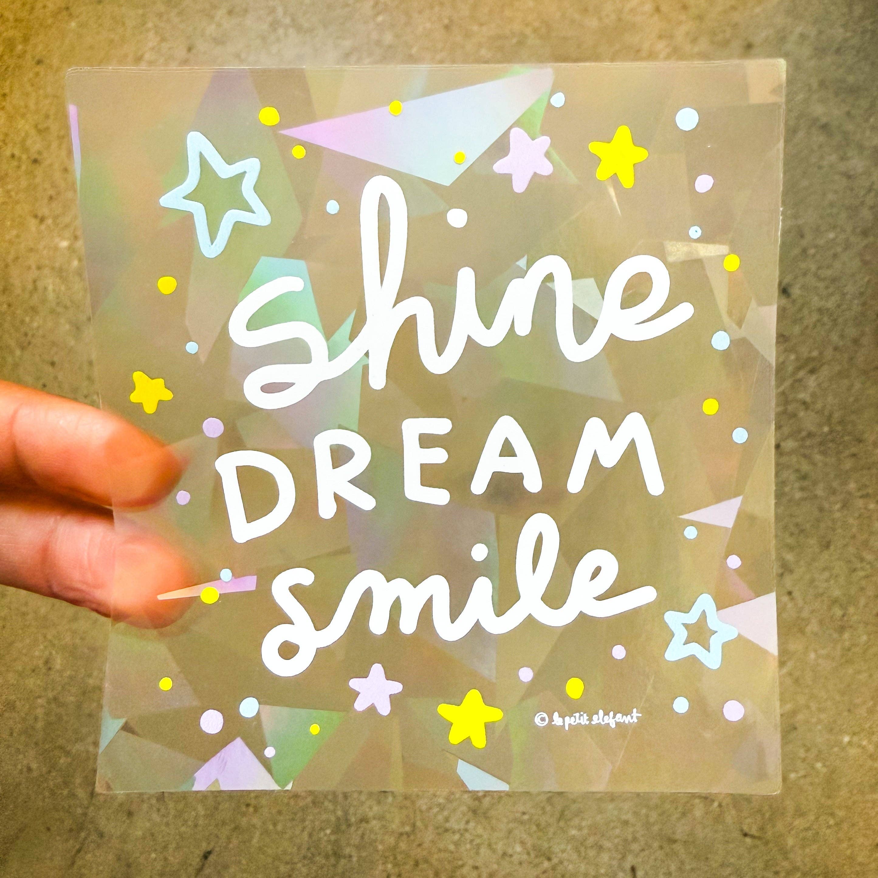 Shine Dream Smile BTS Suncatcher Rainbow Decal Sticker for wholesale by Le Petit Elefant