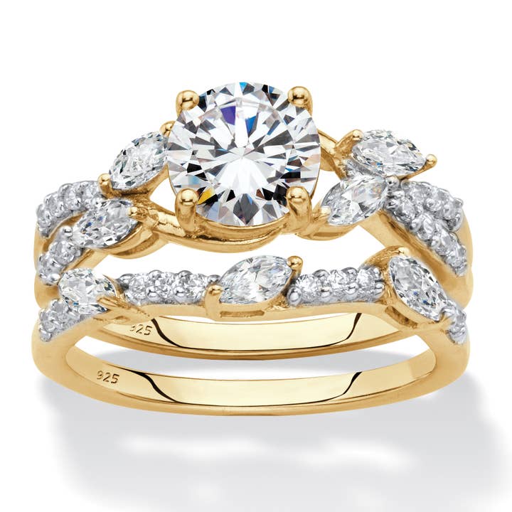 Cubic Zirconia Twisted Vine Wedding Ring Set Gold-Plated for wholesale by PalmBeach Jewelry