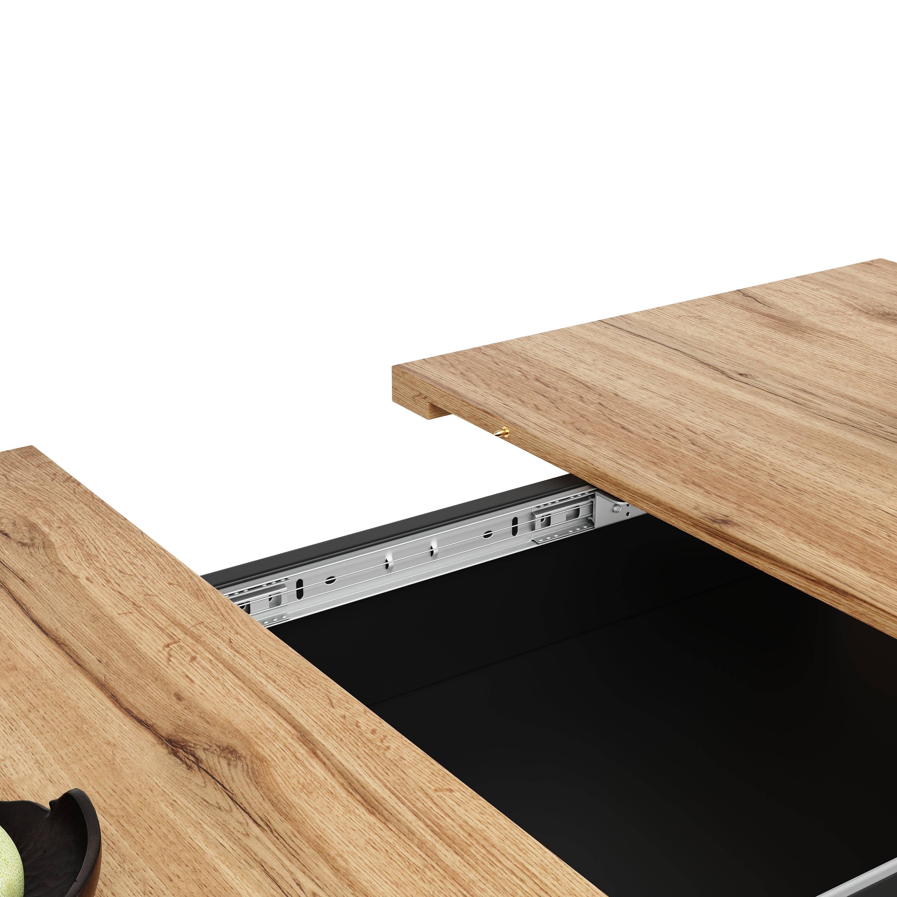 Urban Meuble - Wholesale Side Table - Extendable dining table with wood effect, black storage space, and glass 110-140*70cm CHOCAS BLACK GLASS27