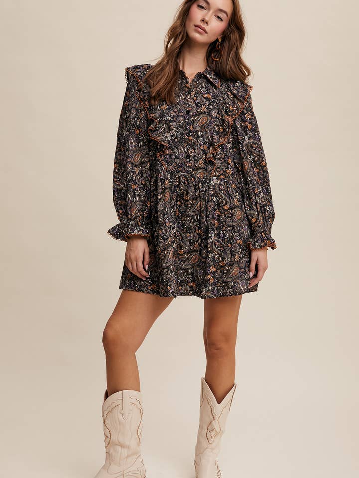 Vestido Mini con Volantes y Estampado Paisley LD1466 para venta al por mayor de Listicle