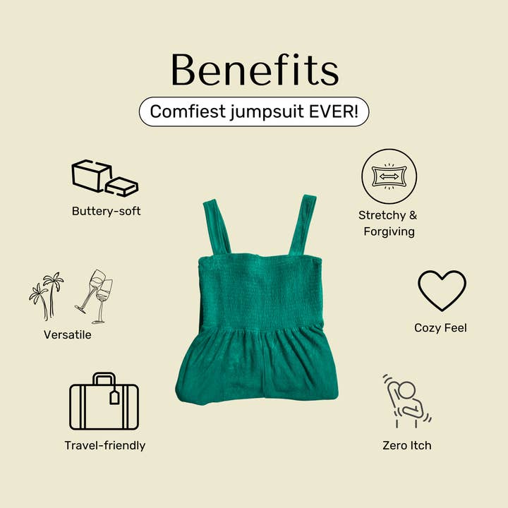 Bette - Wholesale Jumpsuit - Women's - Cabana Green Terry Cloth Jumpsuit | Beach-to-Dinner Style4