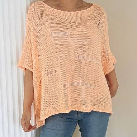 Boxy Distressed Cotton Overlay Top-1559 for wholesale by Paradiso Couture