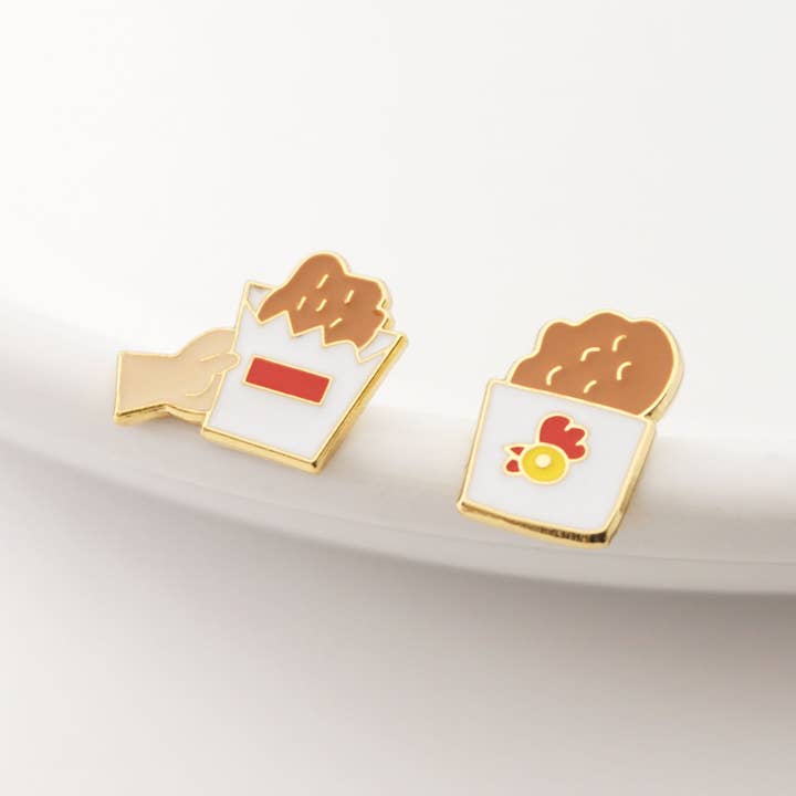 Taiwanese Chicken Cutlet (Ji Pai) Enamel Stud Earrings for wholesale by Miss Modi