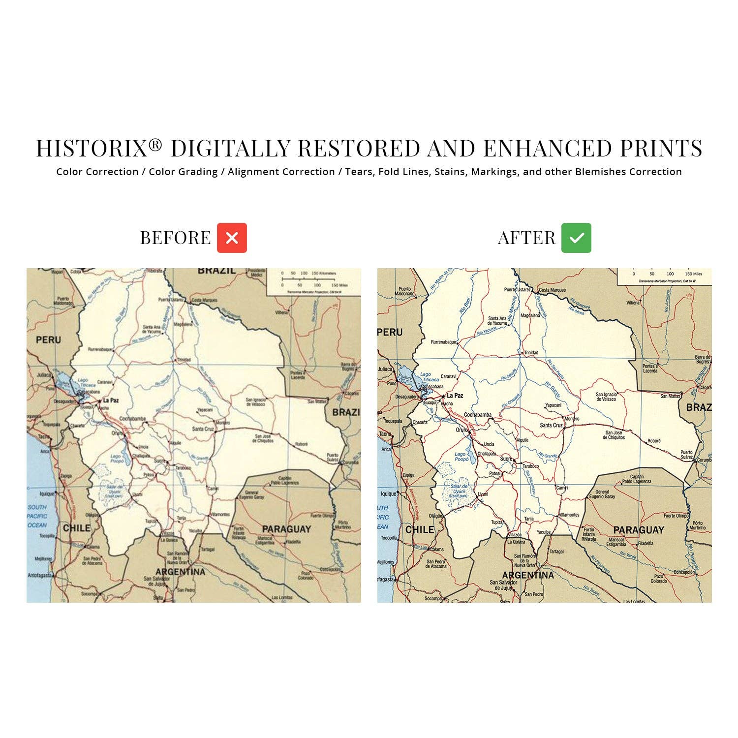 Historic Prints - Wholesale Map - 2006 Bolivia Map - Map of  Bolivia in South America - Map of Bolivia Showing Sucre Santa Cruz and La Paz Bolivia Wall Art Poster2