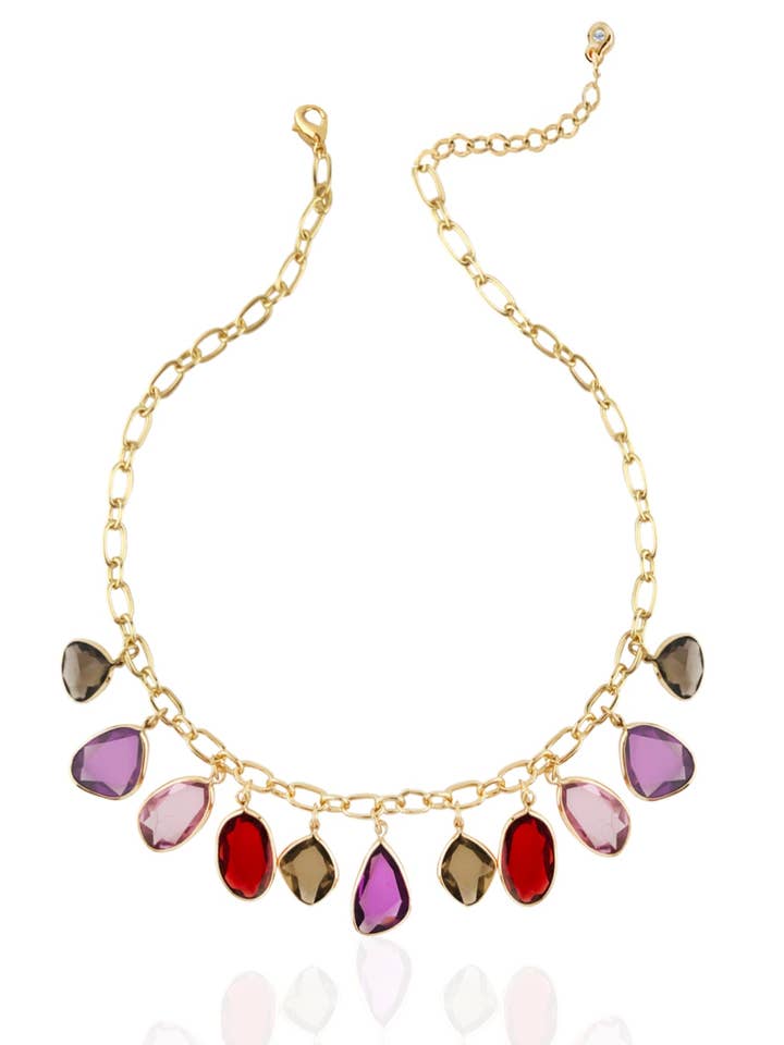 Gold Neck With Epoxy Stone Dangles for wholesale by ZAXIE by Stefanie Taylor