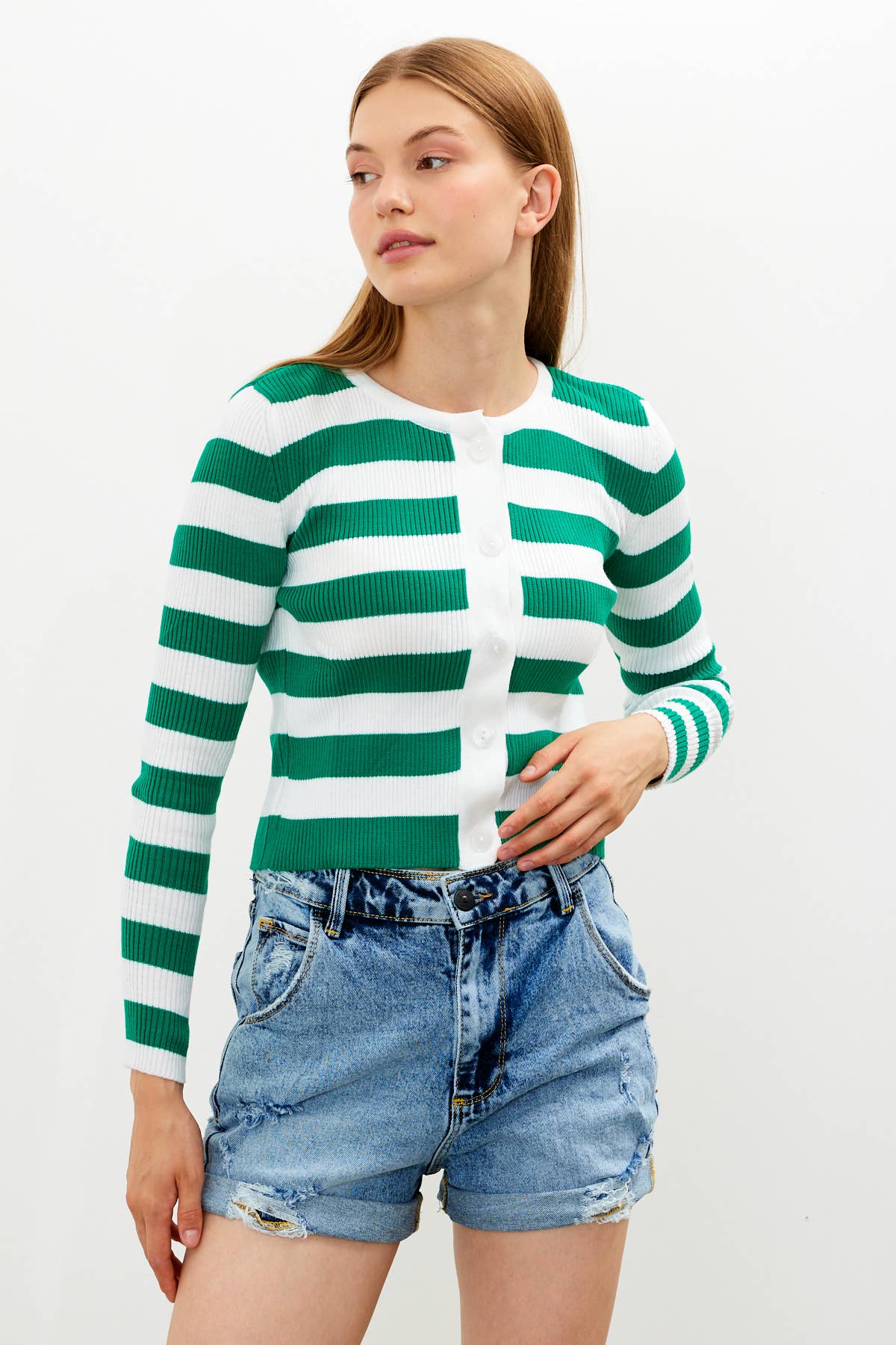 VAV NEW YORK - Wholesale Knit Top - Women's - Women's Striped Knit Top Button Down Knit Blouse Slim Fit6