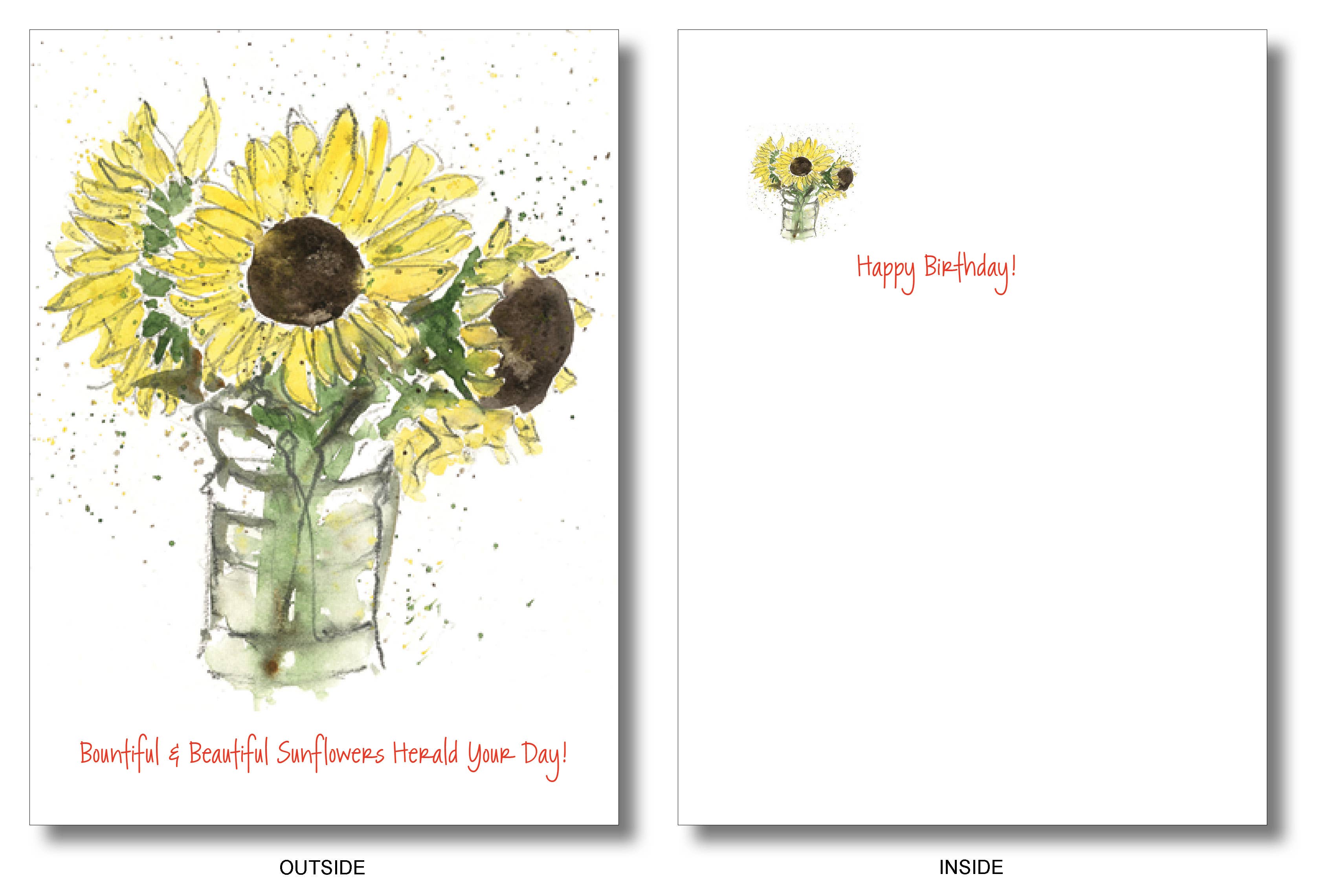 WORDS & WATERCOLORS BY PEG CONLEY - Vente Cartes d'anniversaire - Tournesols - Carte de vœux de joyeux anniversaire1
