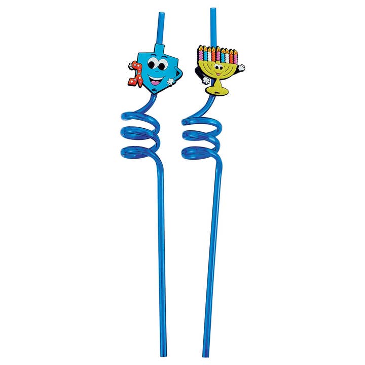 Chanukah Straws,Dreidel & Menorah,Plastic,9" 4Pk for wholesale by Rite lite