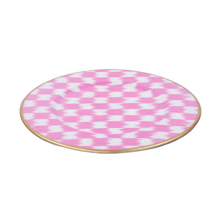 Checkered Ikat Enameled Charger (4pk) - Pink for wholesale by Jaye's Studio